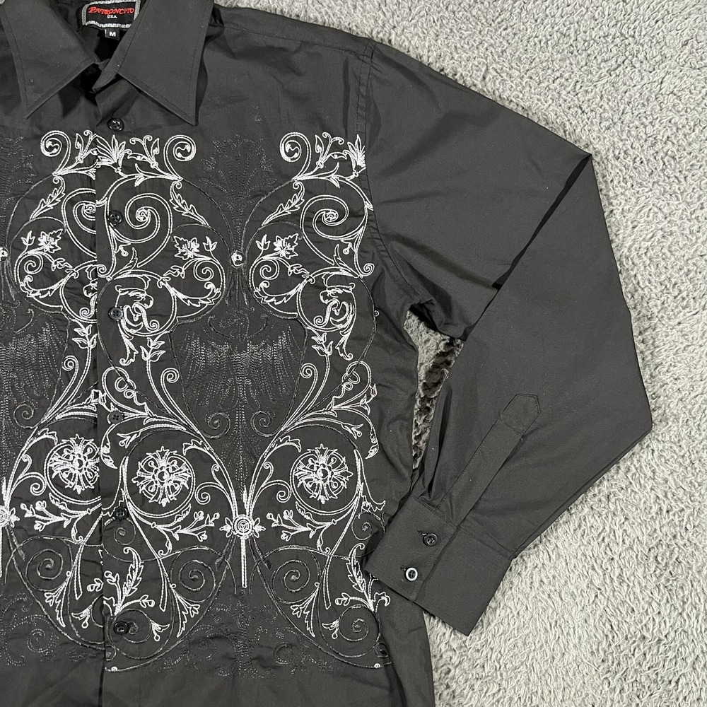 Patroncito Shirt Mens Medium Black Button Up Long Sleeves USA Western - Picture 9 of 12